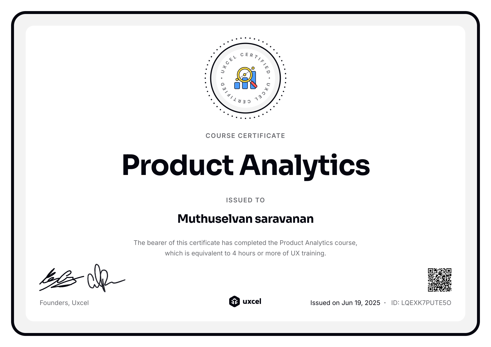 Muthuselvan saravanan's certificate